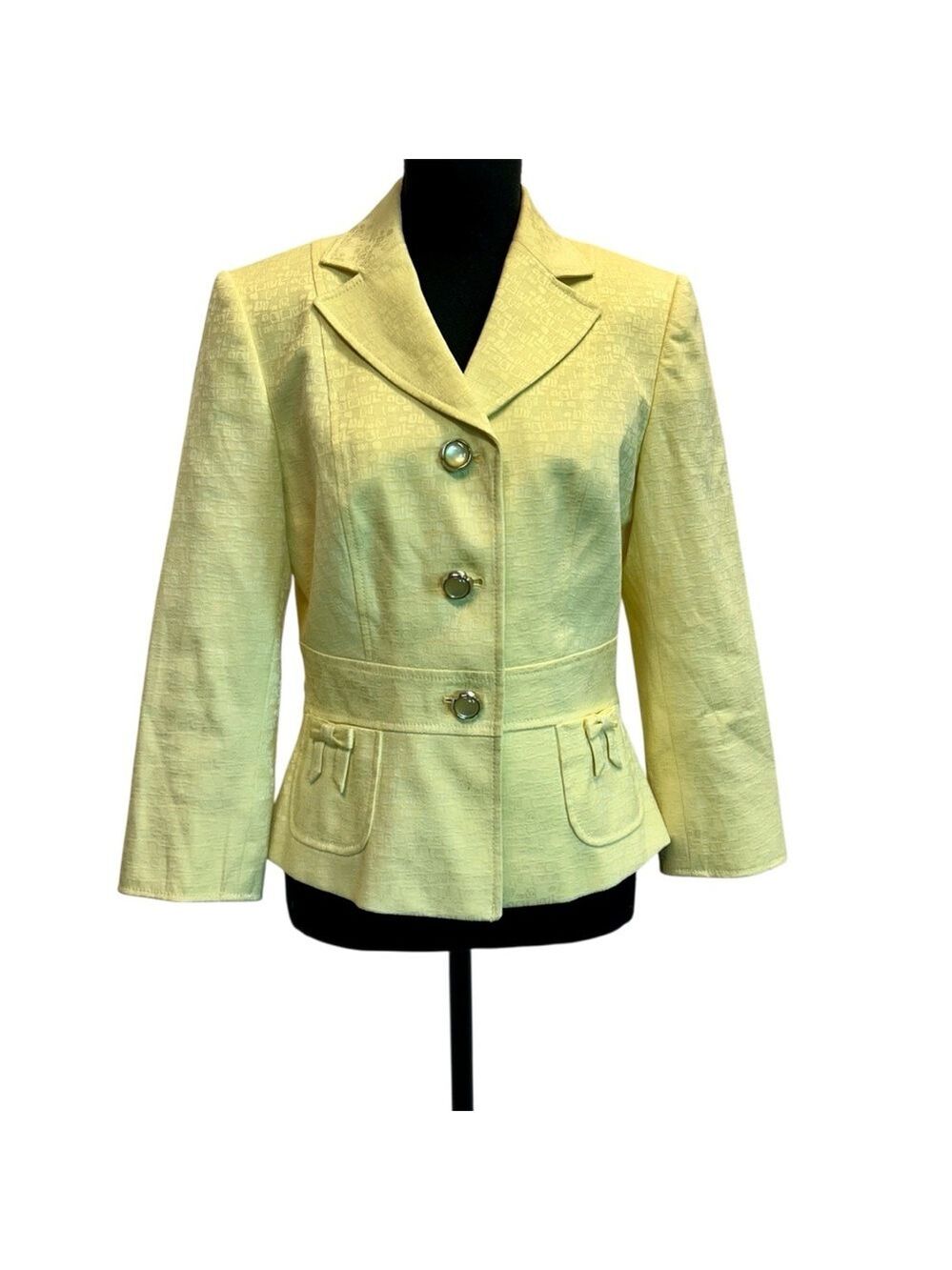 Tahari Arthur S. Levine yellow tailored Blazer single breasted textured Sz 6
